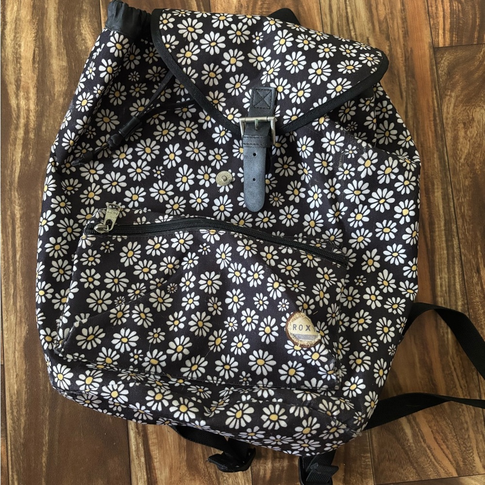 Roxy Black and White Daisy Backpack